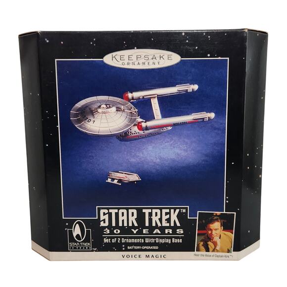 Hallmark Star Trek 30 Years Set Of 2 Ornaments With Display Case 1996 Brand New - Picture 1 of 6